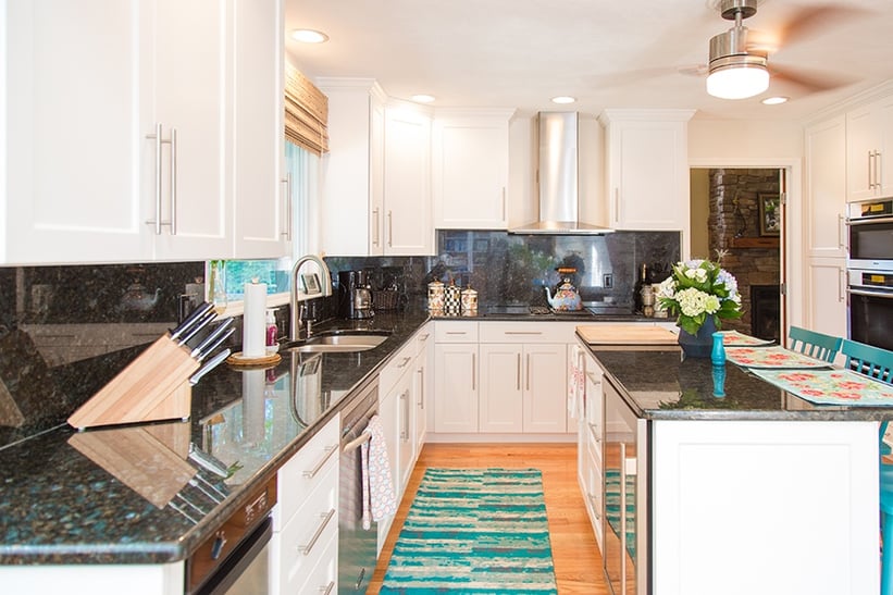 White Contemporary Kitchen with Teal Accents