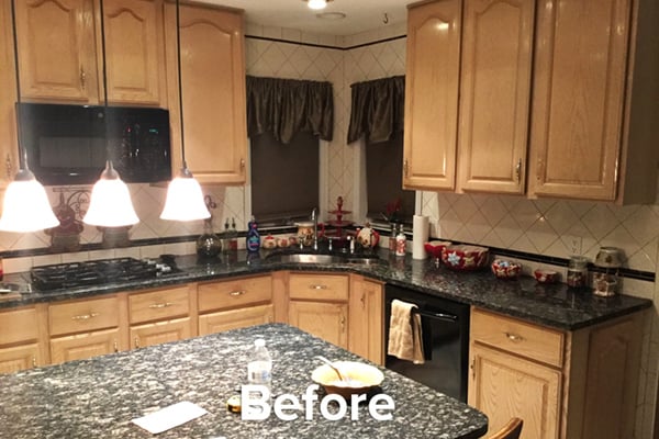 Update the old, busy oak kitchen cabinets