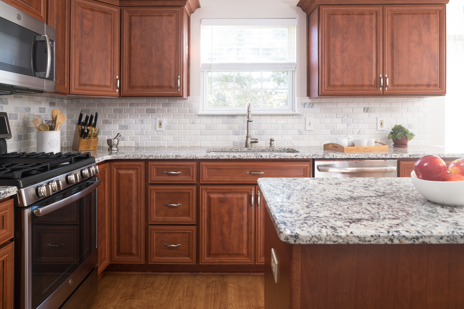 A Stunning Transitional Kitchen Makeover Featuring Cherry Cabinets