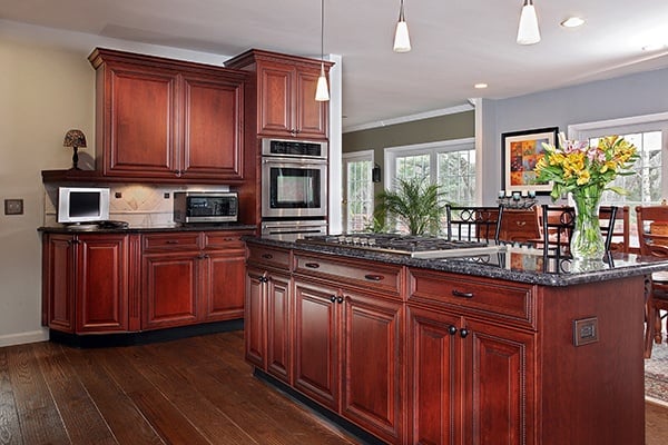 Kitchen Makeover White Cabinetry Brazilian Cherry Floor With