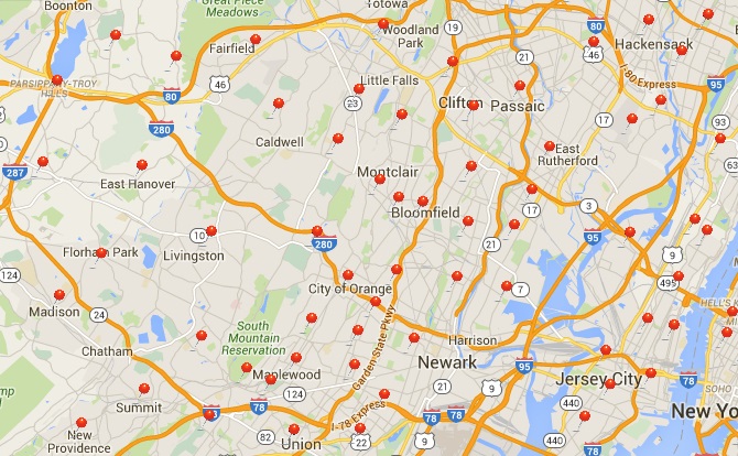 Area Map with Recent Customer Locations