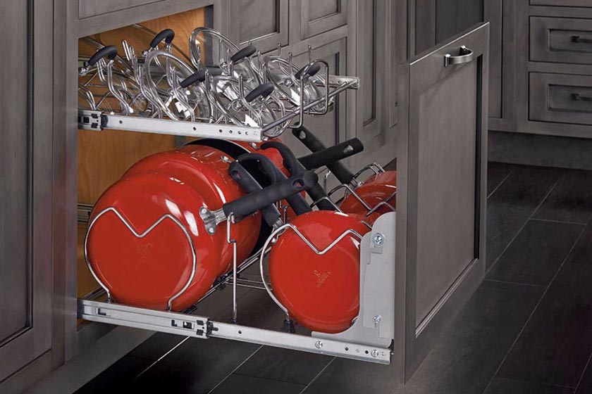 kitchen storage pull out pot rack