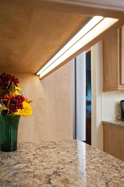 Pantry with under shelf LED lighting